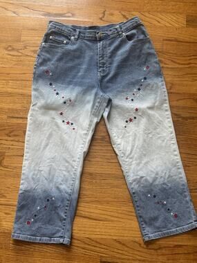 Y2K Baccini Patriotic Ombre Star Embroidered‎ Wide-Leg Jeans Womens 8 VTG Denim